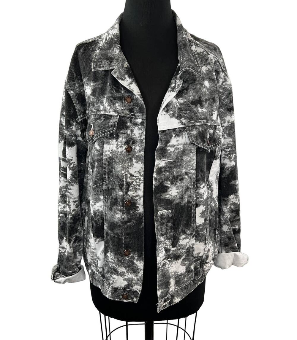 NWT Princess Polly Black White Tie Dye Long Sleeve Button Up Becka Jacket Sz S/M